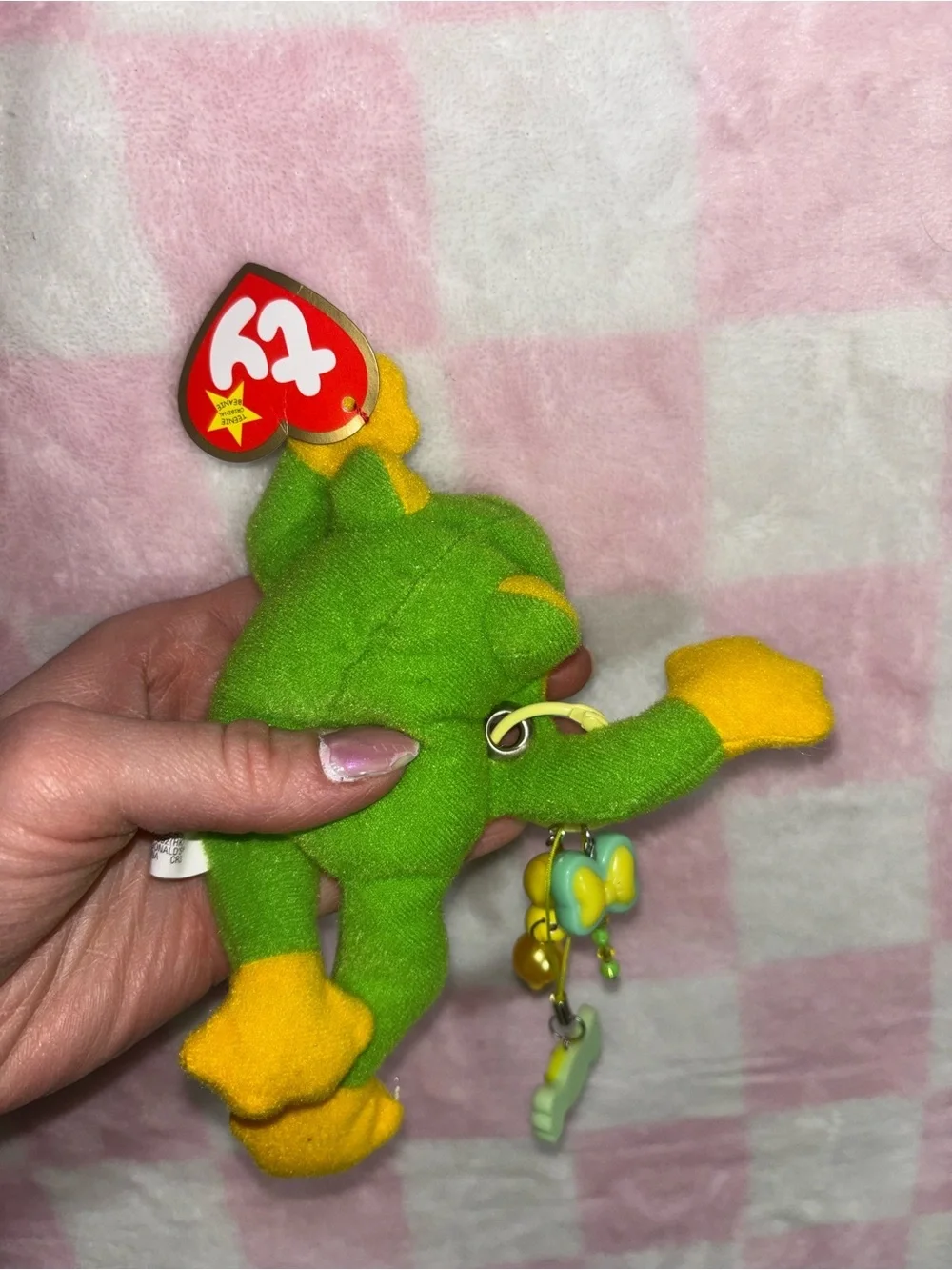 Ty Beanie Baby Frog Keychain Charm Y2K Green Plush w Charms Cute